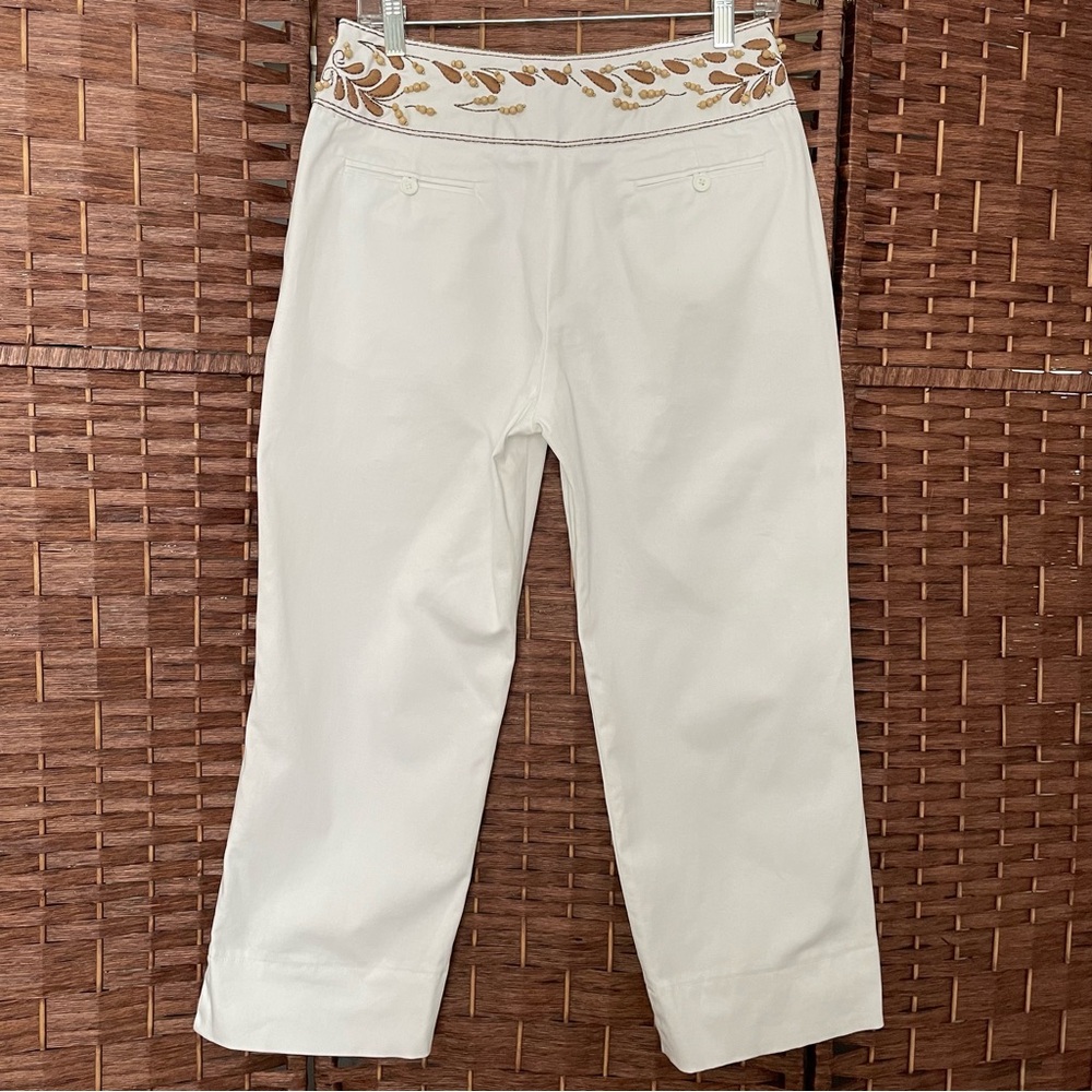 Larry Levine Stretch Women Crop Pants Embroidered, Embellished Waistband, Size 6 - Picture 9 of 12